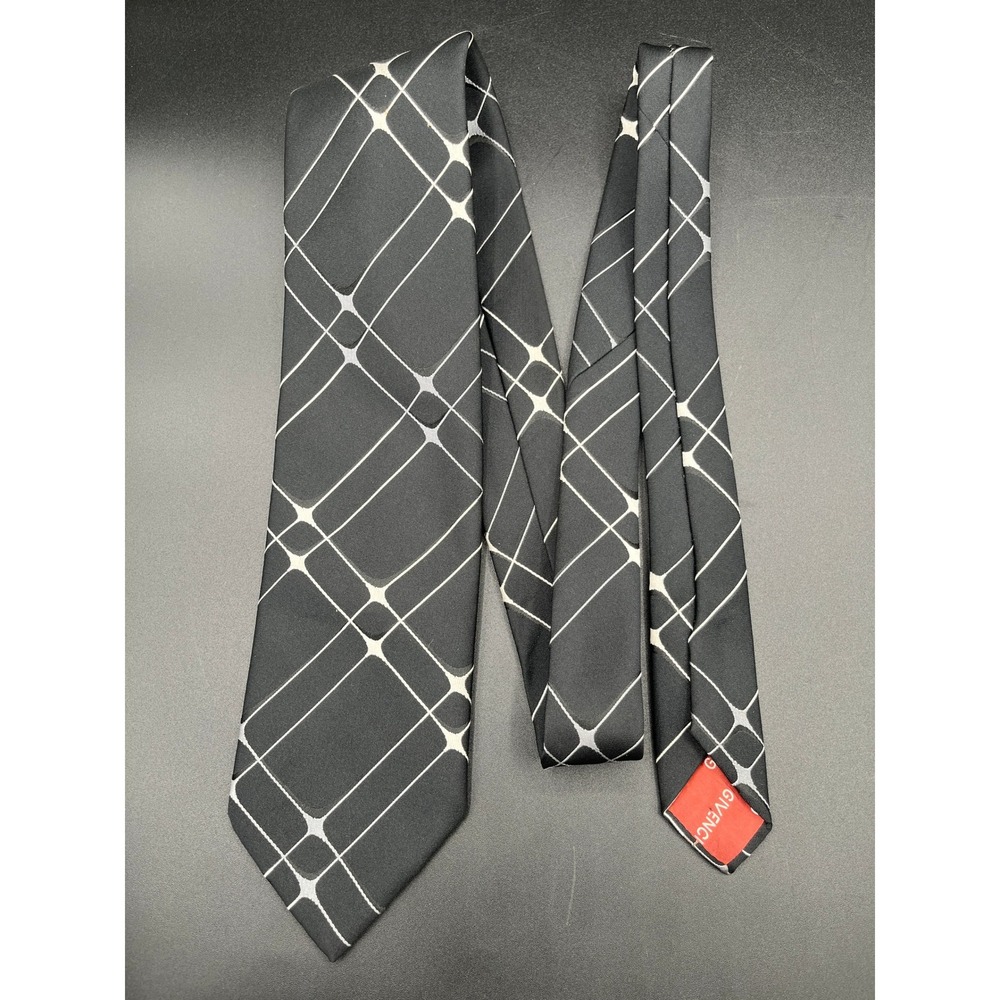 Vtg Givenchy Gentlemen Paris Mens Neck Tie‎ 100% Polyester Black Gray White